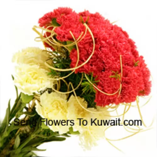 Bunch Of 24 Red And 12 Yellow Carnations With Seasonal Fillers