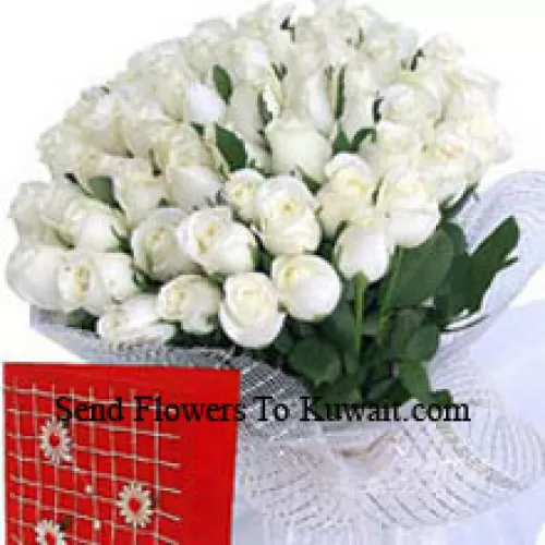 Korb mit 100 weißen Rosen und einer kostenlosen Grußkarte