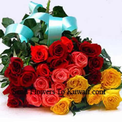 Bunch Of 12 Red, 6 Yellow And 6 Pink Roses