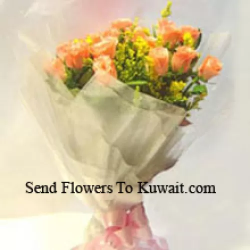 Bouquet de 12 roses orange avec garniture saisonnière